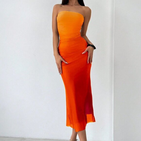 Multicolor Elegant Women's Ombre Mesh Bandeau Bodycon Dress Multicolor Elegant Women's Ombre Mesh Bandeau Bodycon Dress